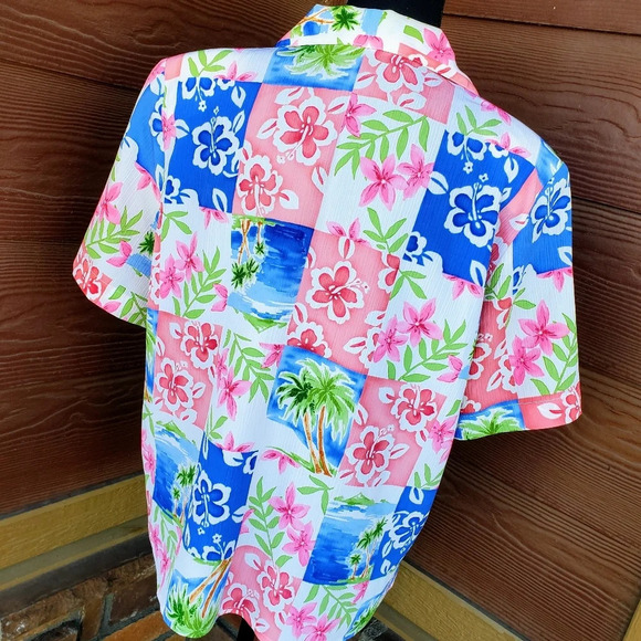 Vintage Alia Petites Women's Short Sleeve Tropical Buttondown Shirt Size 12 - Picture 10 of 11